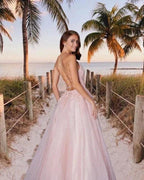 Beautiful evening dress long pink Prom dresses with lace by misshow.com
