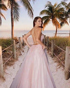 Beautiful evening dress long pink Prom dresses with lace by misshow.com