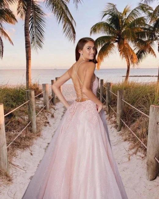 Beautiful evening dress long pink Prom dresses with lace by misshow.com