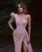 Beautiful evening dress long pink | Prom dresses with lace sleeves