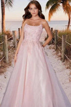 Beautiful evening dress long pink Prom dresses with lace by misshow.com
