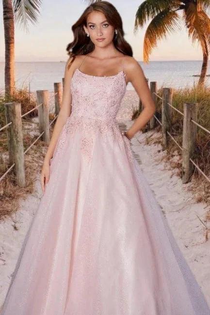 Beautiful evening dress long pink Prom dresses with lace by misshow.com