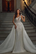 Beautiful Floor Length Sleeveless Mermaid Sequined Wedding Dress with Lace by misshow.com