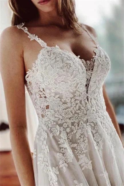 Beautiful Ivory A-Line Lace Wedding Dresses With Slit by misshow.com