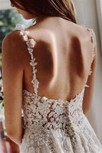 Beautiful Ivory A-Line Lace Wedding Dresses With Slit by misshow.com
