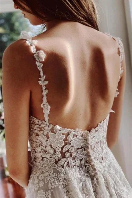 Beautiful Ivory A-Line Lace Wedding Dresses With Slit by misshow.com