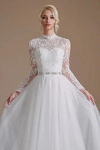 Beautiful Jewel Long-Sleeve A-Line Floor-Length Wedding Dresses with Pattern by misshow.com
