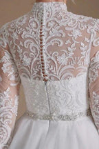 Beautiful Jewel Long-Sleeve A-Line Floor-Length Wedding Dresses with Pattern by misshow.com