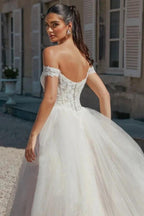 Beautiful Long A-line Off-the-shoulder Appliques Tulle Wedding Dress by misshow.com