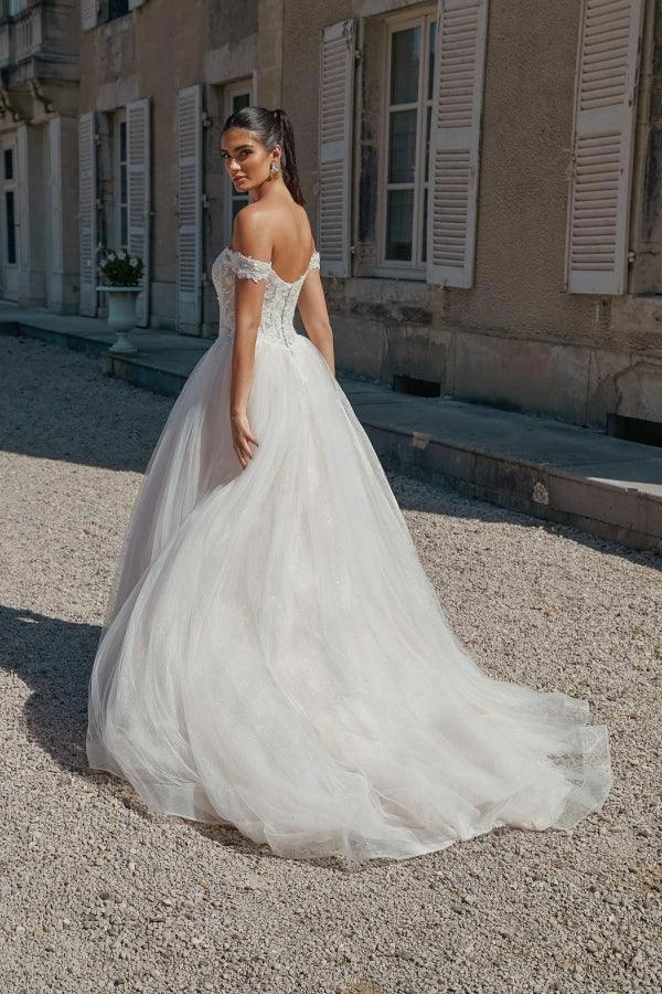 Beautiful Long A-line Off-the-shoulder Appliques Tulle Wedding Dress by misshow.com