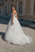 Beautiful Long A-line Off-the-shoulder Appliques Tulle Wedding Dress by misshow.com