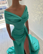Beautiful Long A-line Off-the-shoulder Prom Dress With Slit by misshow.com