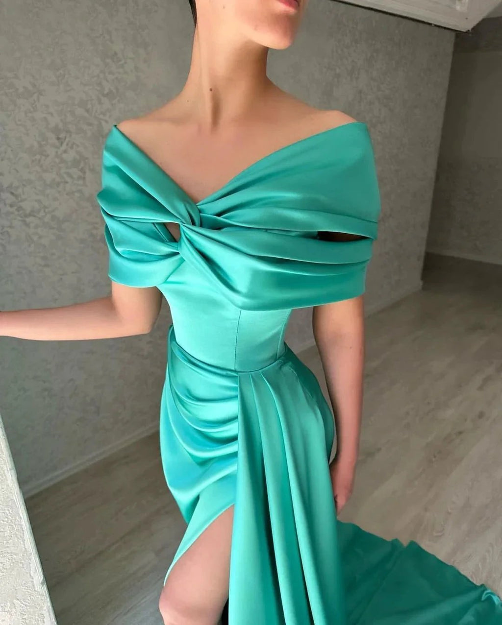 Beautiful Long A-line Off-the-shoulder Prom Dress With Slit by misshow.com