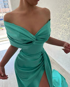 Beautiful Long A-line Off-the-shoulder Prom Dress With Slit by misshow.com