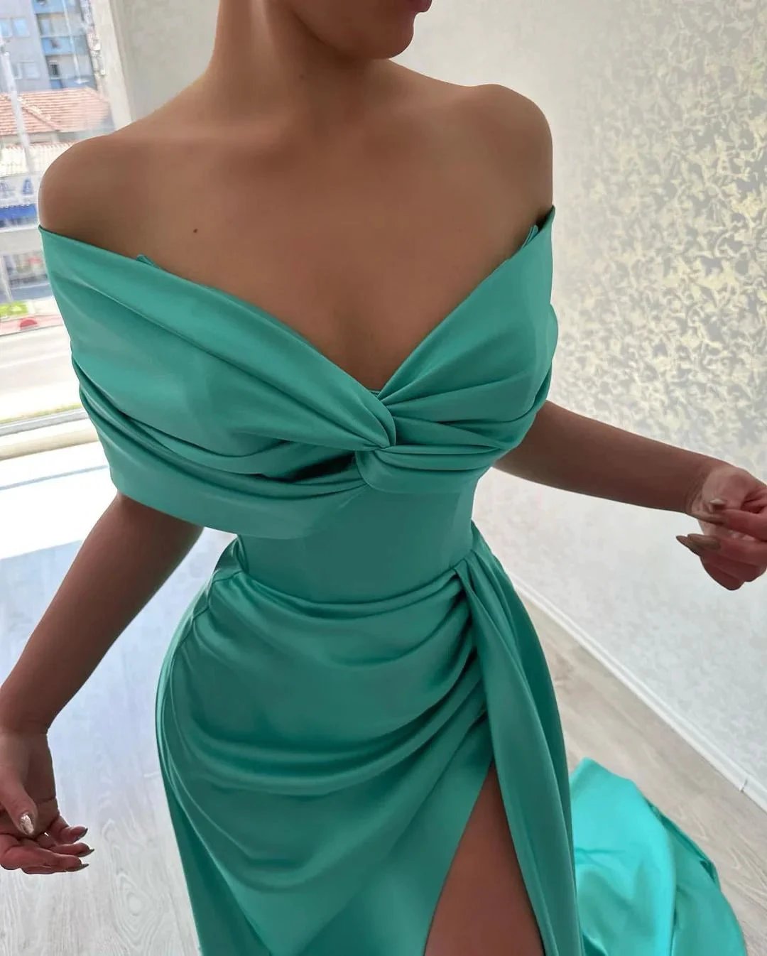 Beautiful Long A-line Off-the-shoulder Prom Dress With Slit by misshow.com