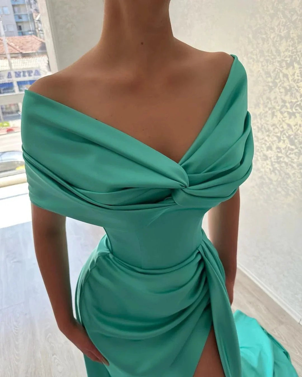 Beautiful Long A-line Off-the-shoulder Prom Dress With Slit by misshow.com