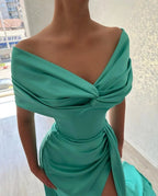 Beautiful Long A-line Off-the-shoulder Prom Dress With Slit by misshow.com