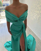 Beautiful Long A-line Off-the-shoulder Prom Dress With Slit by misshow.com