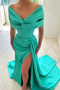 Beautiful Long A-line Off-the-shoulder Prom Dress With Slit by misshow.com