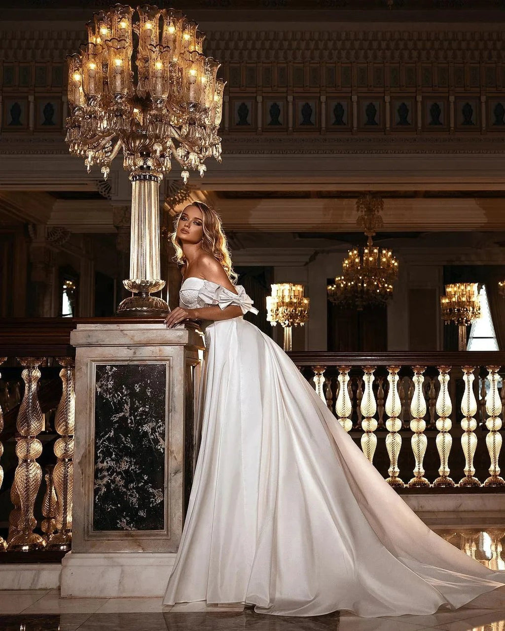 Beautiful Long A-line Off-the-shoulder Sweetheart Appliques Lace Satin Wedding Dress by BIZTUNNEL