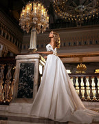 Beautiful Long A-line Off-the-shoulder Sweetheart Appliques Lace Satin Wedding Dress by BIZTUNNEL