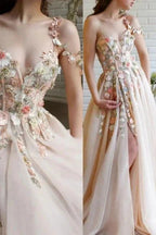 Beautiful Long A-line One Shoulder Flowers Evening Dresses With Slit by misshow.com