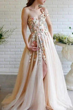 Beautiful Long A-line One Shoulder Flowers Evening Dresses With Slit by misshow.com