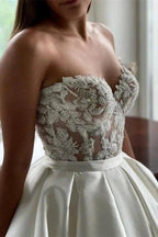 Beautiful Long A-Line Satin Beading Sleeveless Wedding Dresses With Lace by misshow.com
