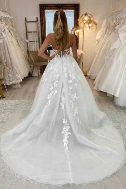 Beautiful Long A-line Sleeveless Split Wedding Dresses With Lace by misshow.com