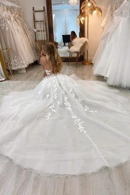 Beautiful Long A-line Sleeveless Split Wedding Dresses With Lace by misshow.com