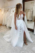 Beautiful Long A-line Sleeveless Split Wedding Dresses With Lace by misshow.com