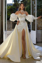 Beautiful Long A-Line Sleeveless Strapless Satin Wedding Dresses With Applique by misshow.com