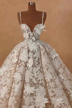 Beautiful Long A-line Spaghetti Straps Lace Appliques Sleeveless Wedding Dresses by misshow.com