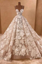 Beautiful Long A-line Spaghetti Straps Lace Appliques Sleeveless Wedding Dresses by misshow.com