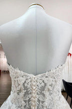 Beautiful Long A-line Strapless Tulle Ivory Wedding Dress with Appliques Lace by BIZTUNNEL