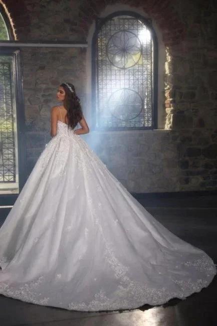 Beautiful Long A-line Straps Satin Appiques Wedding Dresses With Lace by misshow.com