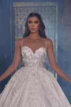Beautiful Long A-line Straps Satin Appiques Wedding Dresses With Lace by misshow.com