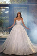 Beautiful Long A-line Straps Satin Appiques Wedding Dresses With Lace by misshow.com