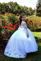 Beautiful Long A-line Tulle Lace Beaded Flower Girl Dresses With Sleeves - photo 1
