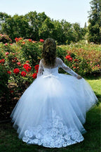 Beautiful Long A-line Tulle Lace Beaded Flower Girl Dresses With Sleeves - photo 2