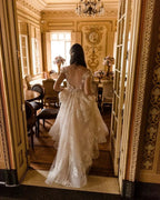 Beautiful Long A-line V-neck Lace Wedding Dresses With Cap Sleeves by misshow.com