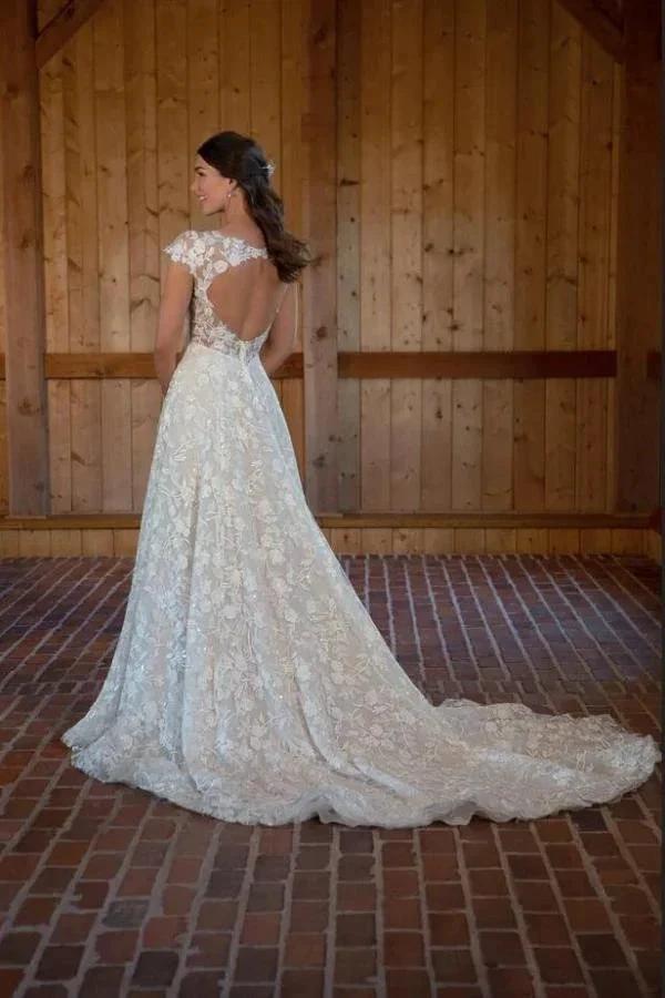 Beautiful Long A-line V-neck Sleeveless Wedding Dresses with Lace by misshow.com