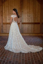 Beautiful Long A-line V-neck Sleeveless Wedding Dresses with Lace by misshow.com