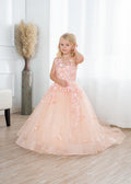 Beautiful Long Ball Gown Tulle Appliques Lace Flower girl dress - photo 1