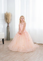 Beautiful Long Ball Gown Tulle Appliques Lace Flower girl dress - photo 2