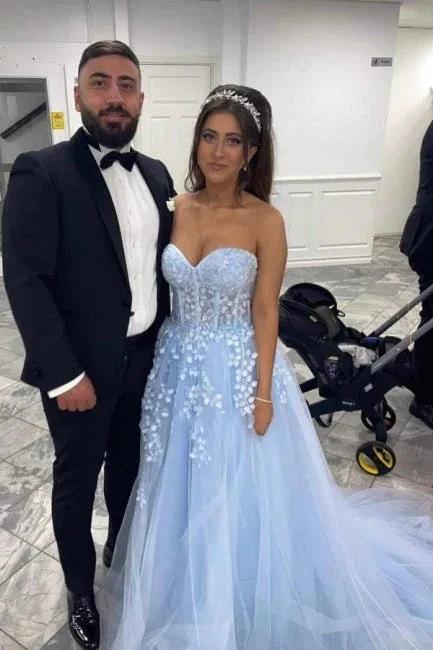 Beautiful Long Blue A-line Appliques Sleeveless Evening Dresses With Lace by misshow.com