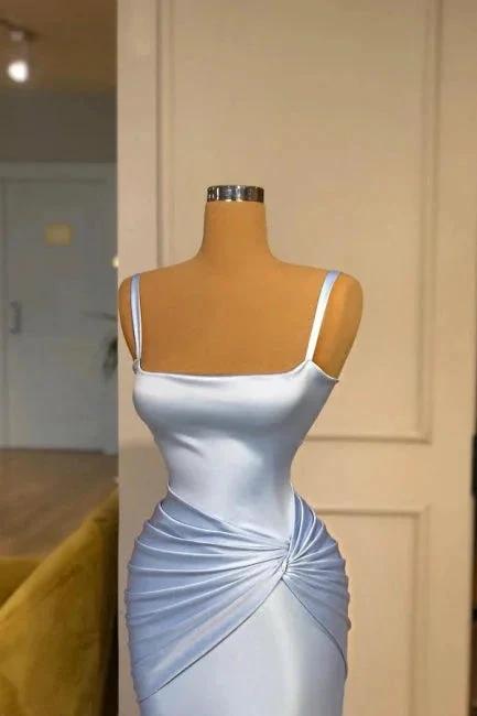 Beautiful Long Blue Mermaid Evening Dresses Simple Straps Prom Dresses by misshow.com