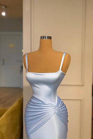 Beautiful Long Blue Mermaid Evening Dresses Simple Straps Prom Dresses