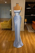 Beautiful Long Blue Mermaid Evening Dresses Simple Straps Prom Dresses by misshow.com