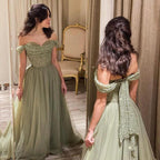 Beautiful Long Green A-line Off-the-shoulder Sequined Beading Prom Dress by misshow.com